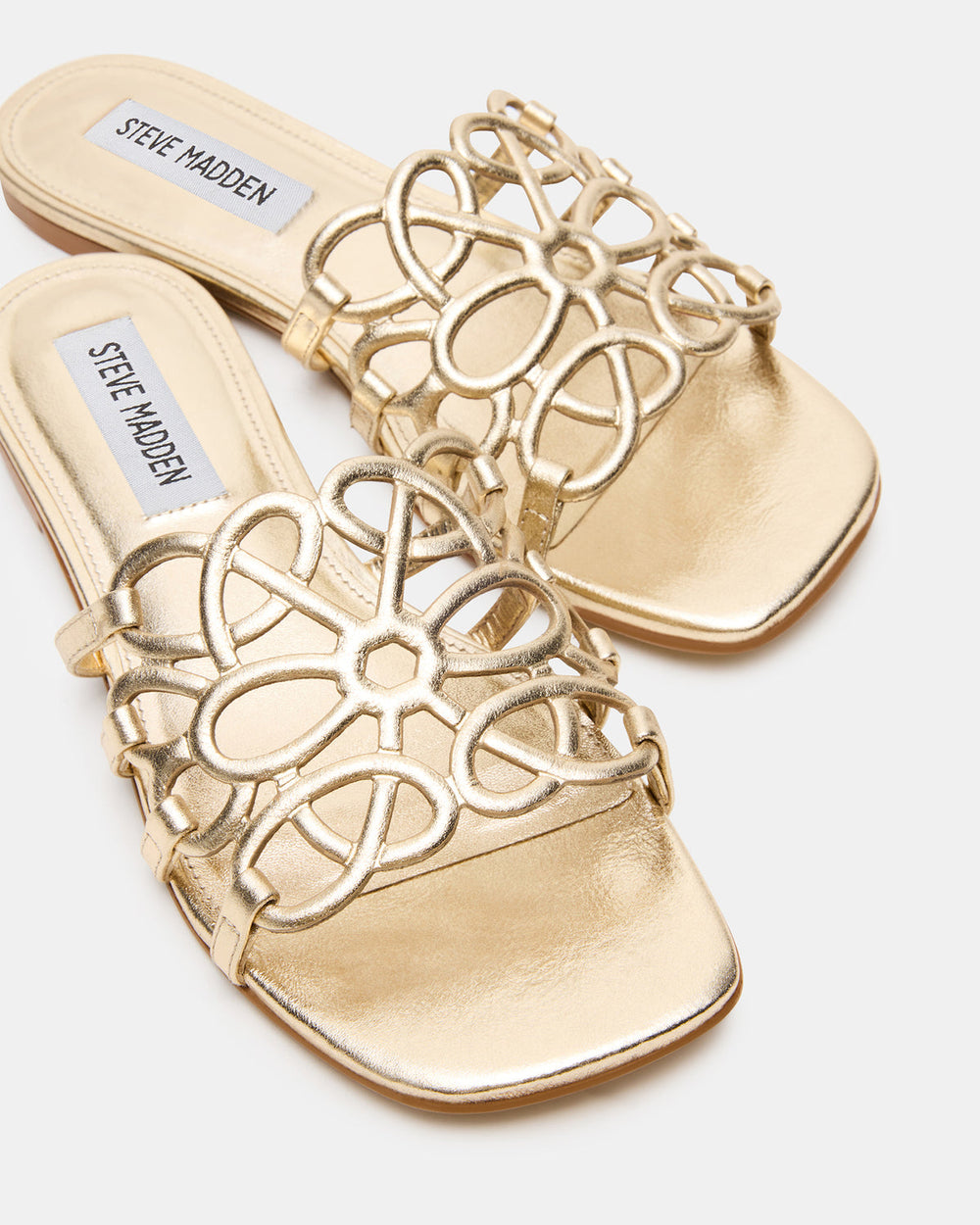 LOTUS Gold Leather Square-Toe Slide Women's Sandal | Steve Madden discount