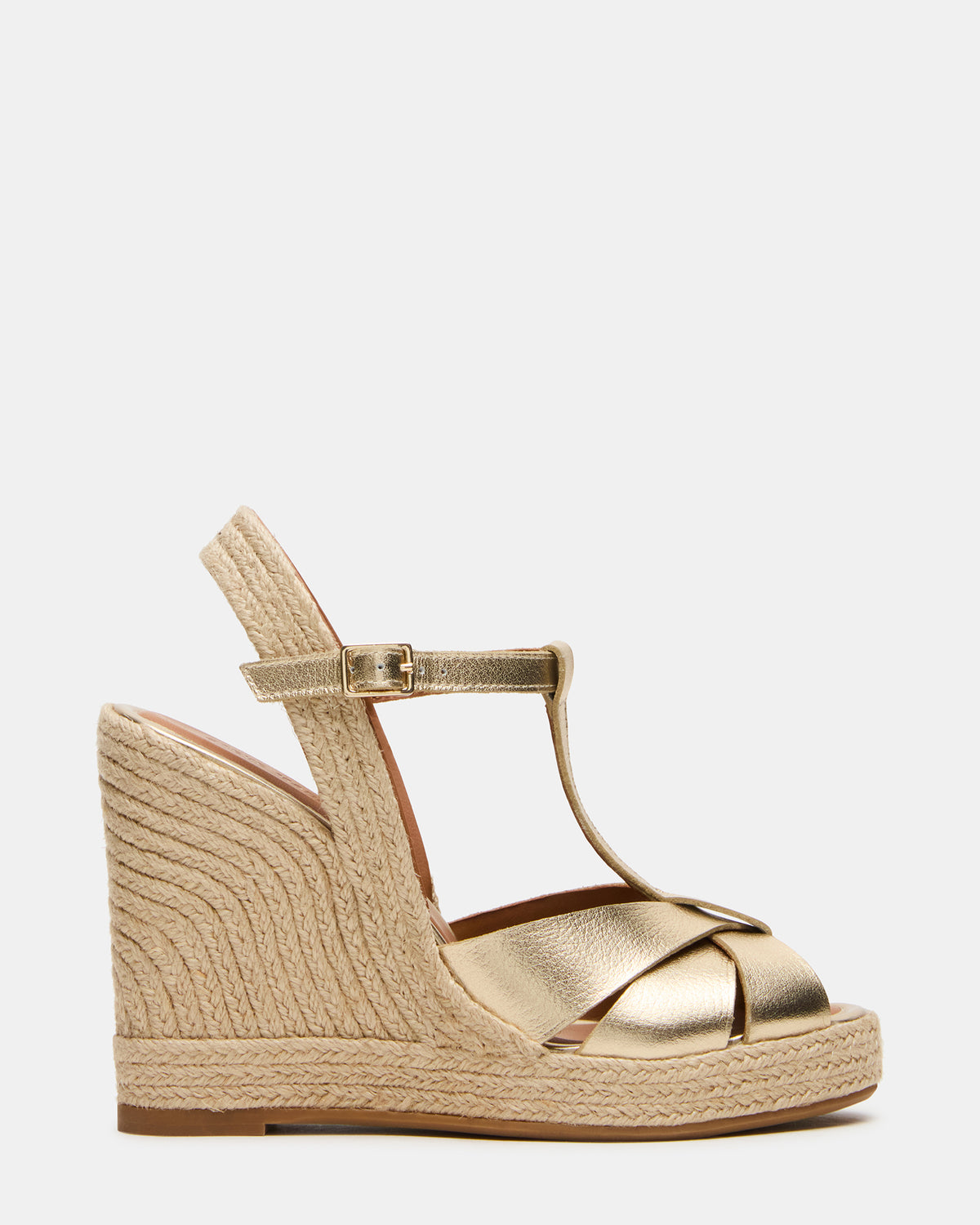 THELMA Gold Leather Espadrille Wedge Ankle Strap Women's Sandal | Steve Madden outlet