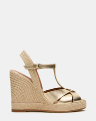 THELMA Gold Leather Espadrille Wedge Ankle Strap Women's Sandal | Steve Madden outlet