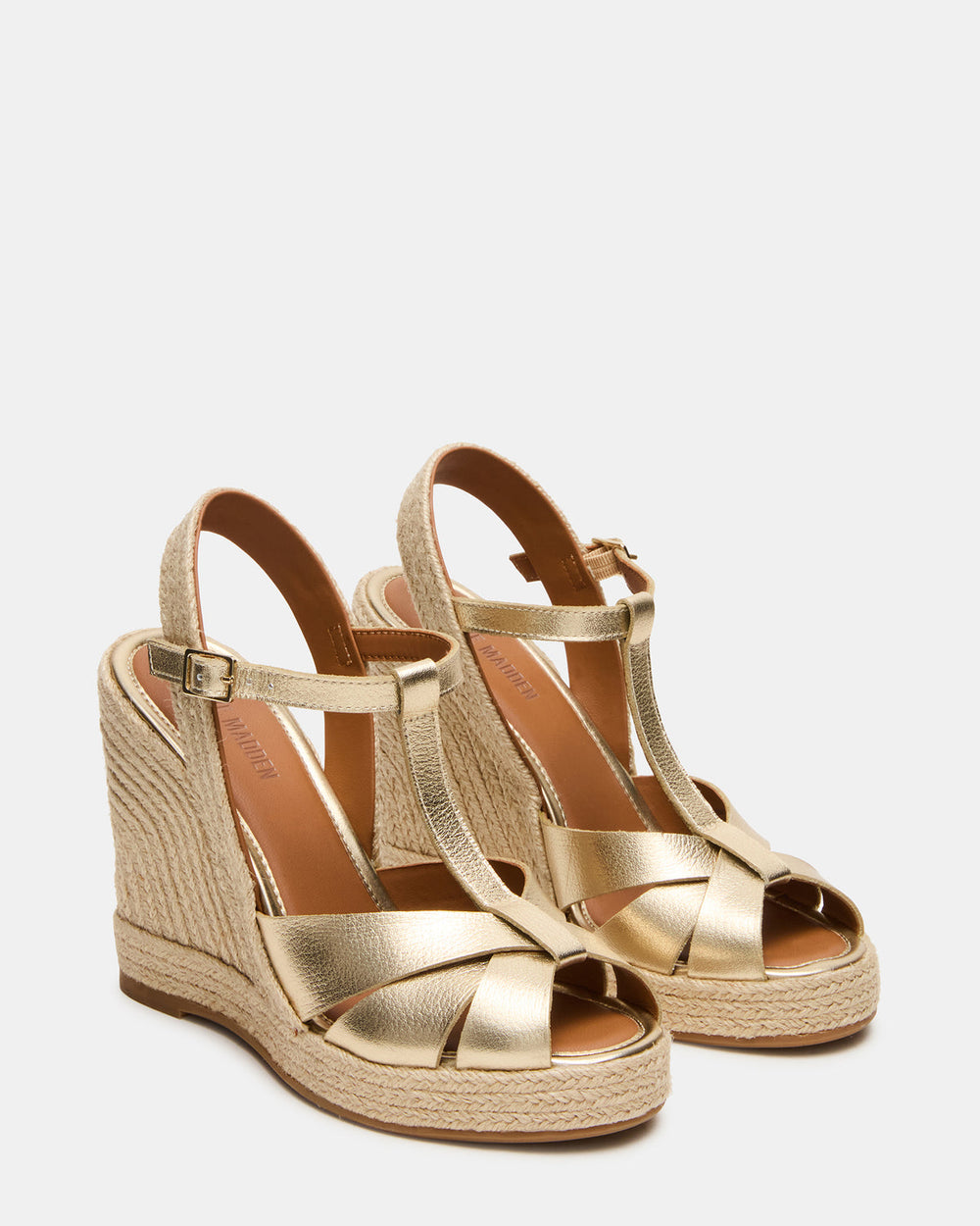 THELMA Gold Leather Espadrille Wedge Ankle Strap Women's Sandal | Steve Madden outlet