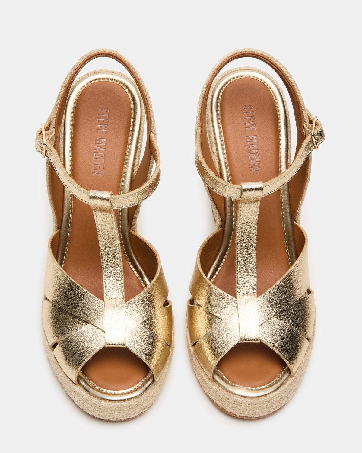 THELMA Gold Leather Espadrille Wedge Ankle Strap Women's Sandal | Steve Madden outlet