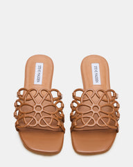 LOTUS Tan Leather Square-Toe Slide Women's Sandal | Steve Madden Sale