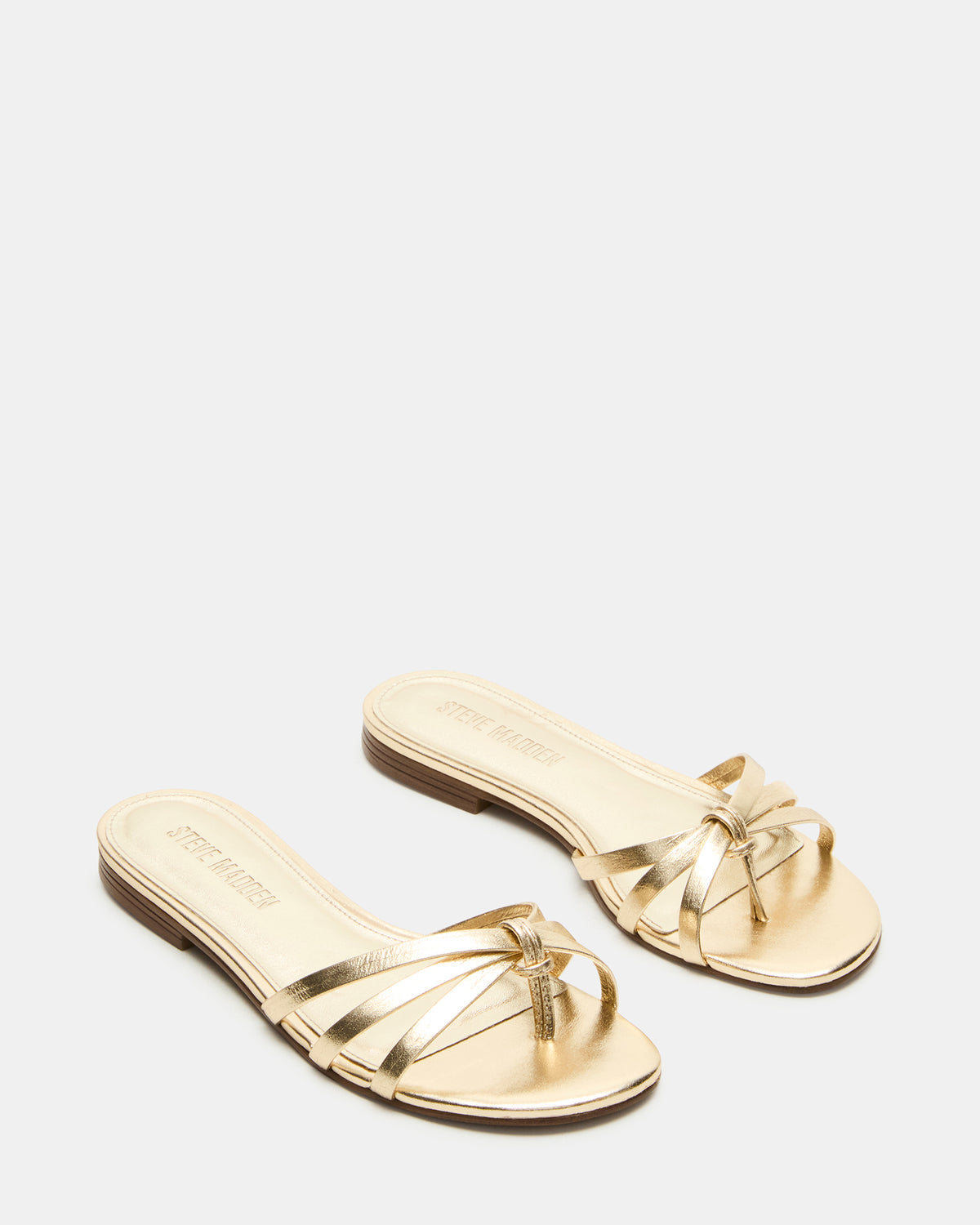 CALISSI Champagne Leather Strappy Women's Slide Sandal | Steve Madden discount