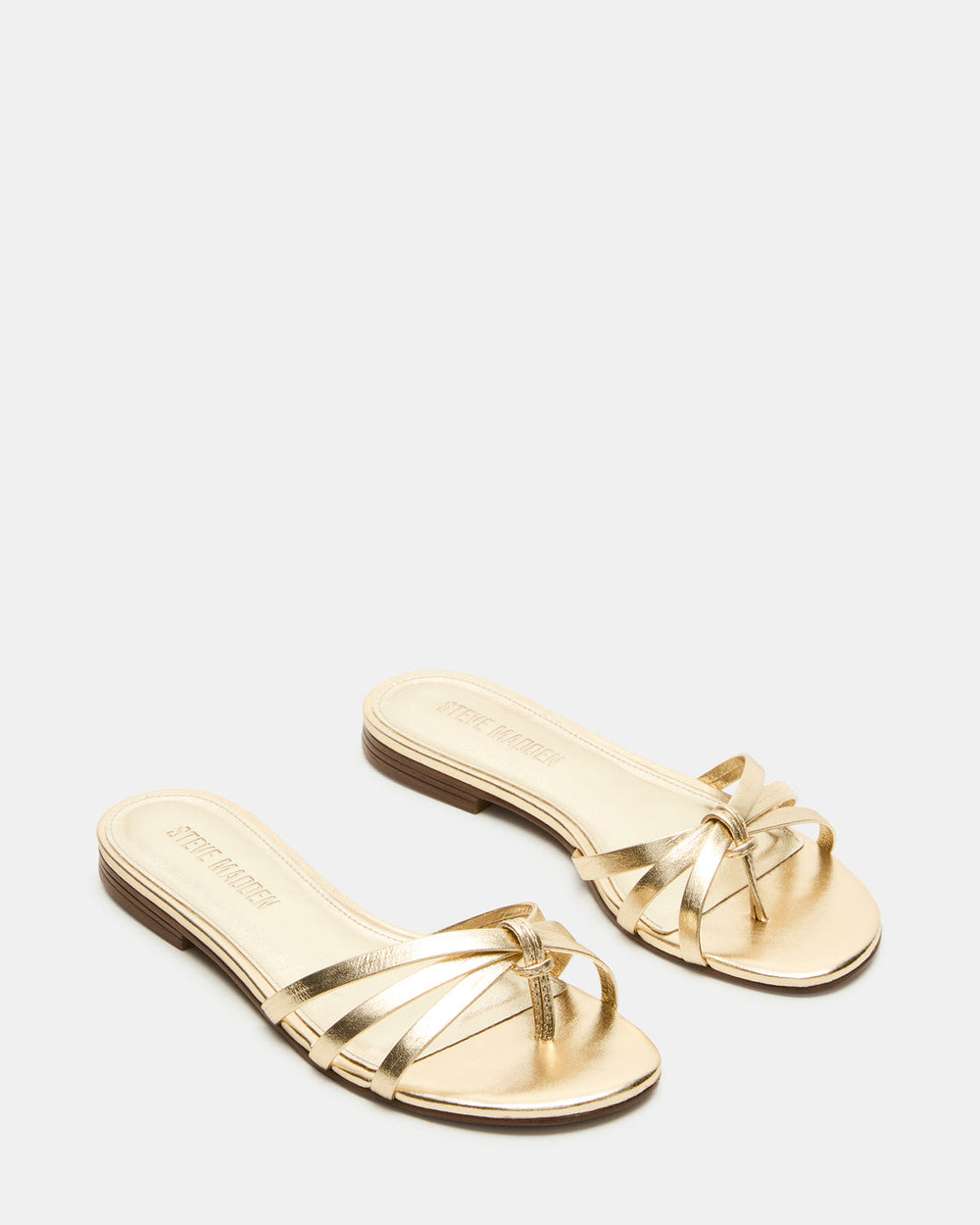 CALISSI Champagne Leather Strappy Women's Slide Sandal | Steve Madden discount