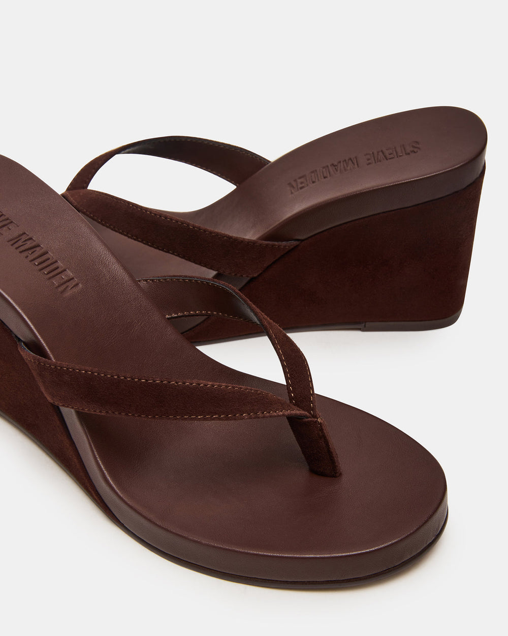 PLAYING Brown Suede Thong Wedge Women's Sandal | Steve Madden online