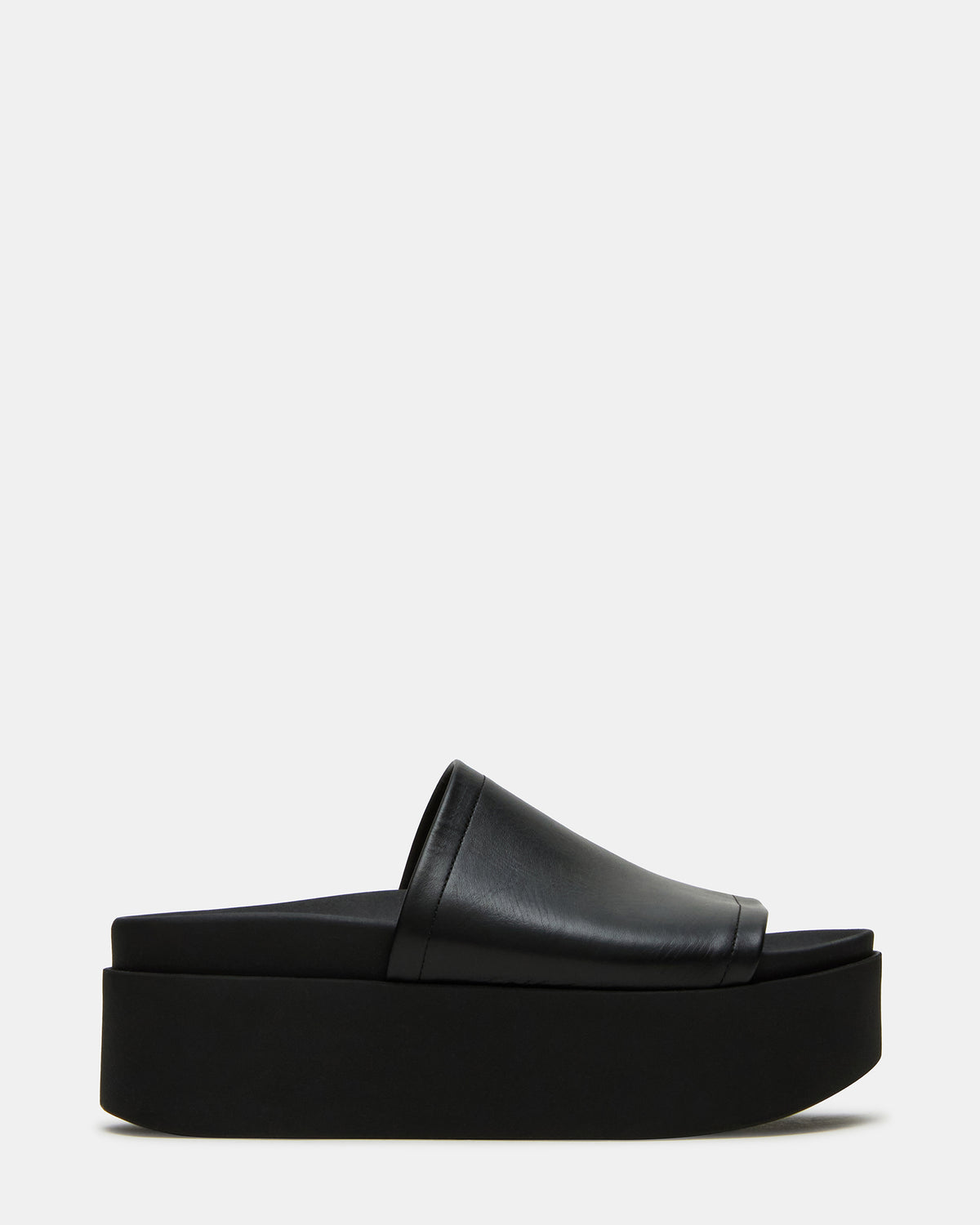 ARWEN Black Leather Women's Platform Footbed Slide Chunky Sandal | Steve Madden Sale