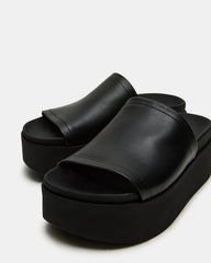 ARWEN Black Leather Women's Platform Footbed Slide Chunky Sandal | Steve Madden Sale
