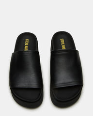 ARWEN Black Leather Women's Platform Footbed Slide Chunky Sandal | Steve Madden Sale