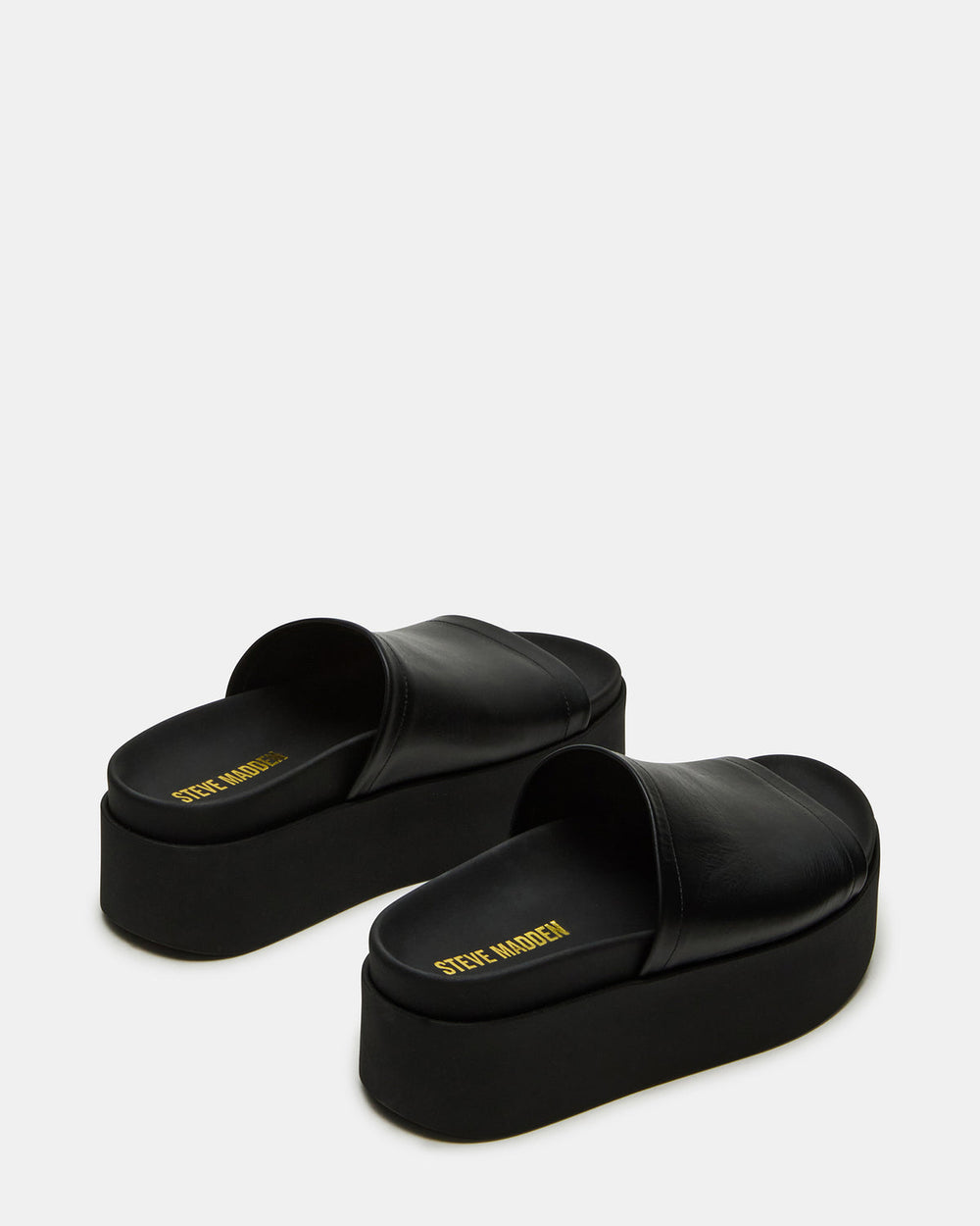 ARWEN Black Leather Women's Platform Footbed Slide Chunky Sandal | Steve Madden Sale
