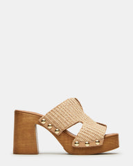 SUNKISSED Raffia Platform Block Heel Studded Women's Sandal | Steve Madden online
