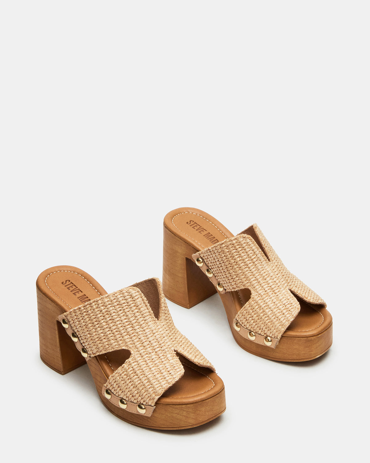 SUNKISSED Raffia Platform Block Heel Studded Women's Sandal | Steve Madden online