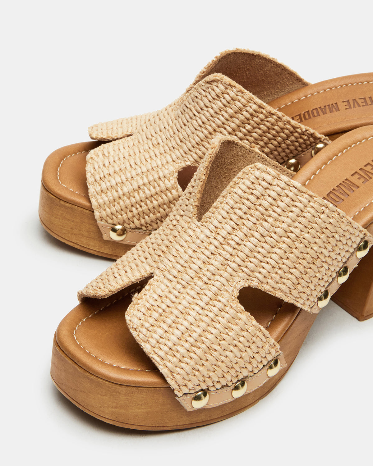 SUNKISSED Raffia Platform Block Heel Studded Women's Sandal | Steve Madden online