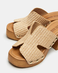 SUNKISSED Raffia Platform Block Heel Studded Women's Sandal | Steve Madden online