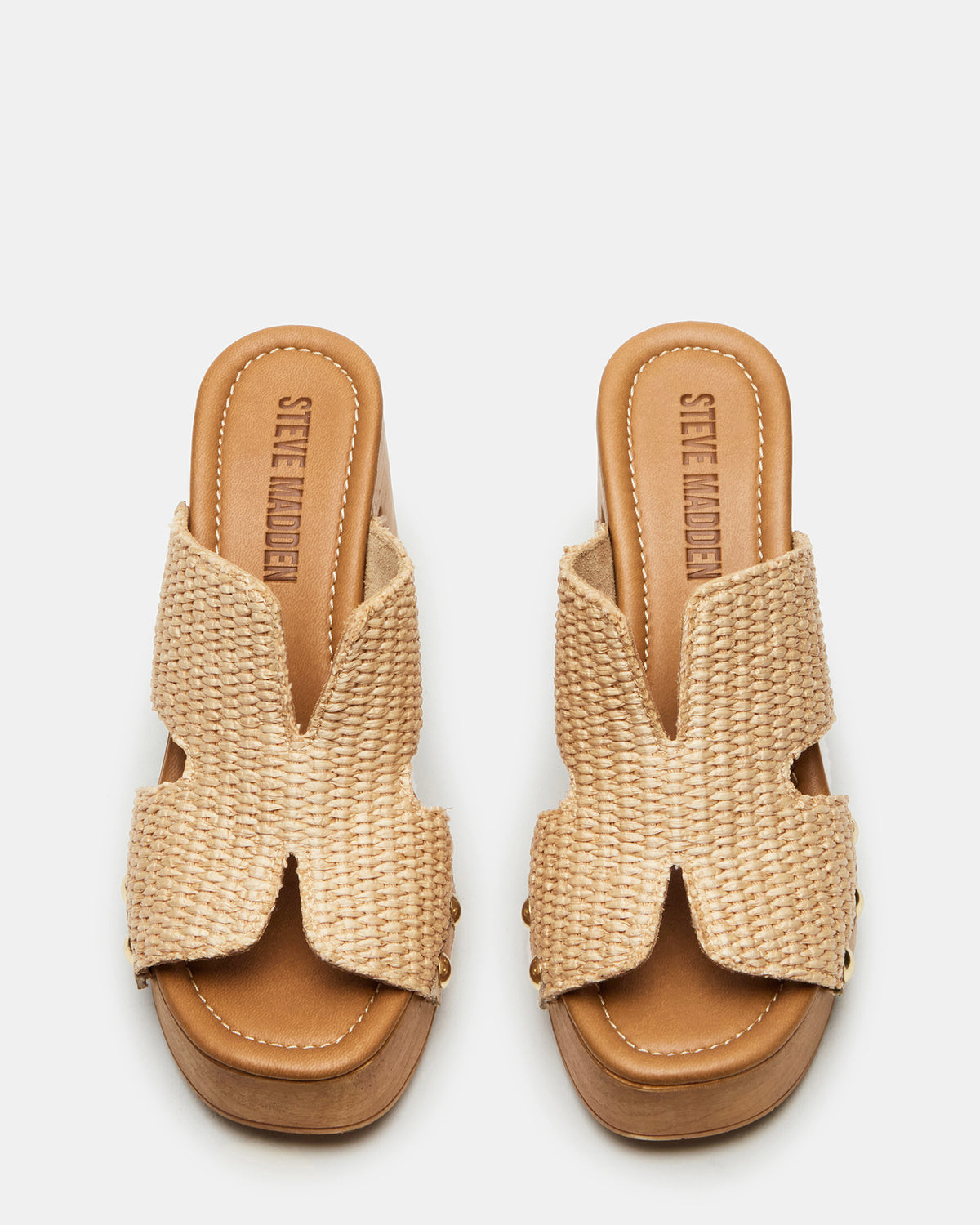 SUNKISSED Raffia Platform Block Heel Studded Women's Sandal | Steve Madden online