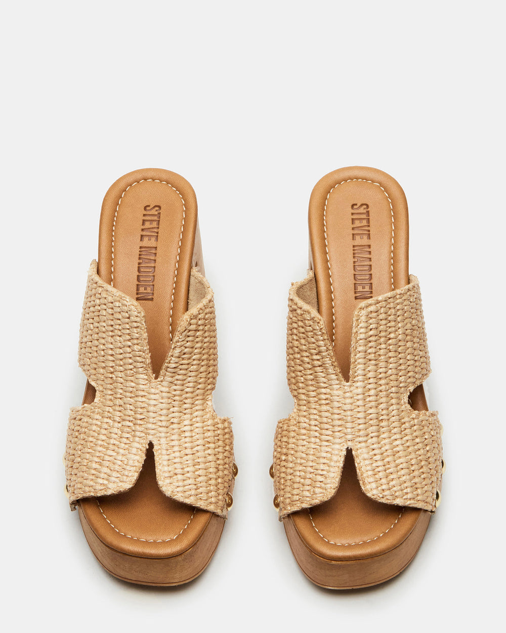 SUNKISSED Raffia Platform Block Heel Studded Women's Sandal | Steve Madden online