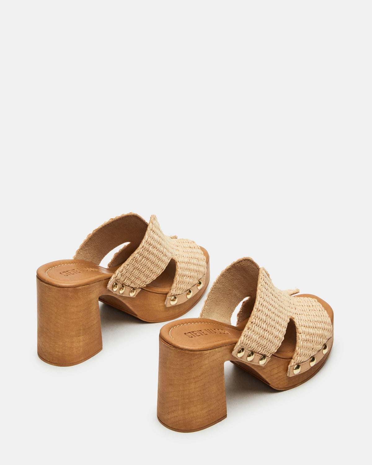 SUNKISSED Raffia Platform Block Heel Studded Women's Sandal | Steve Madden online