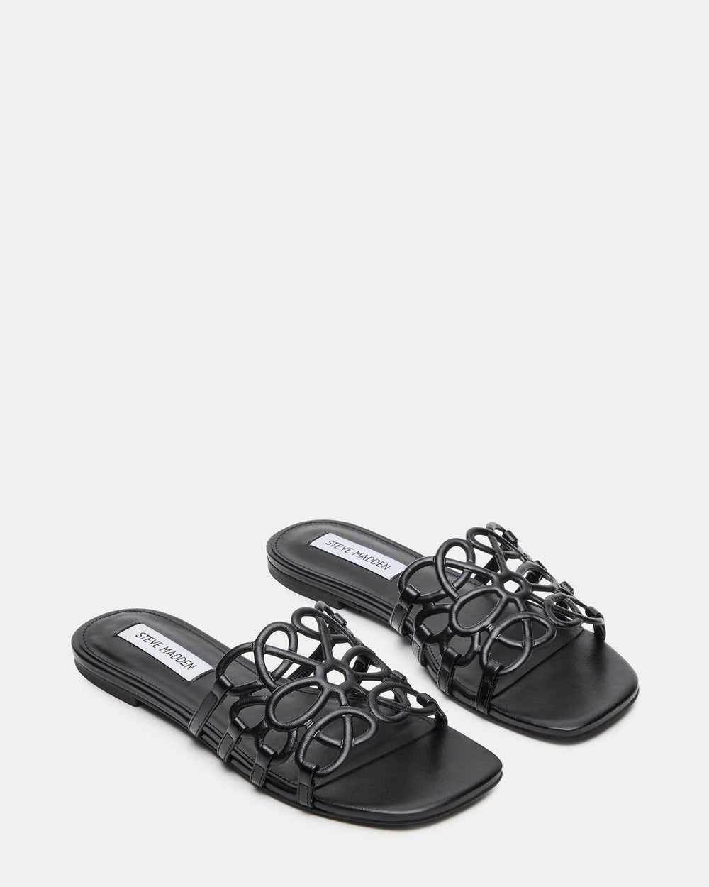 LOTUS Black Leather Square-Toe Slide Women's Sandal | Steve Madden US