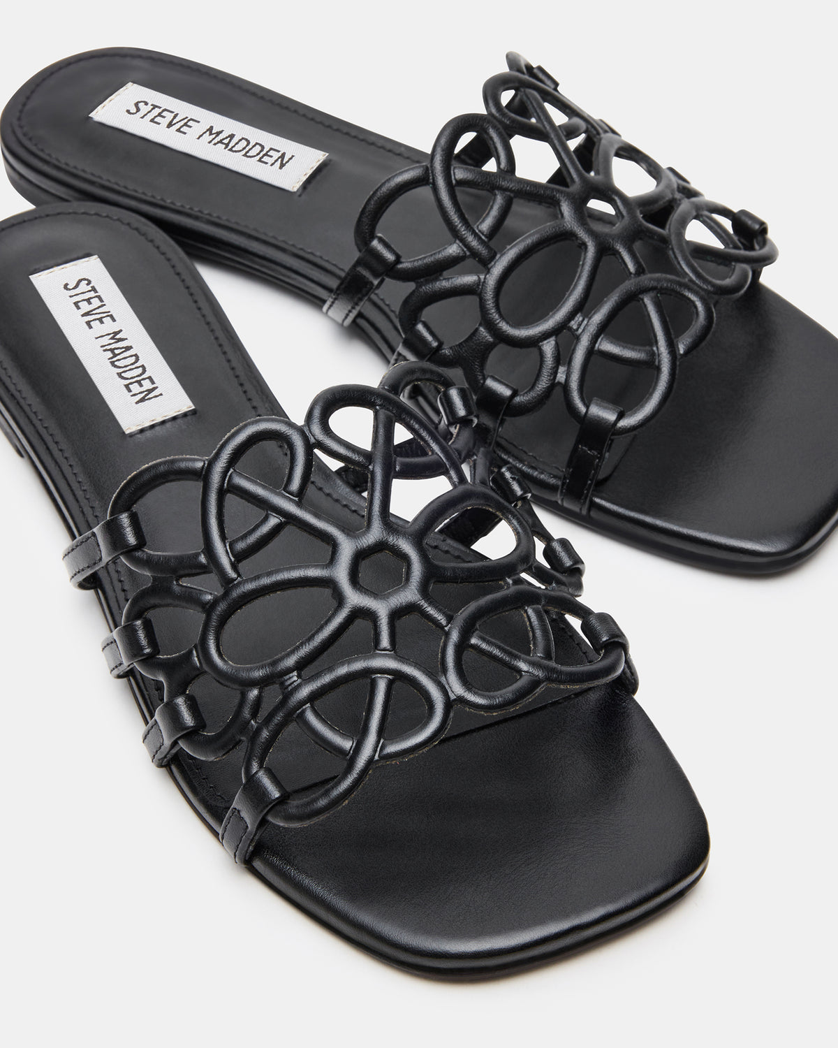 LOTUS Black Leather Square-Toe Slide Women's Sandal | Steve Madden US