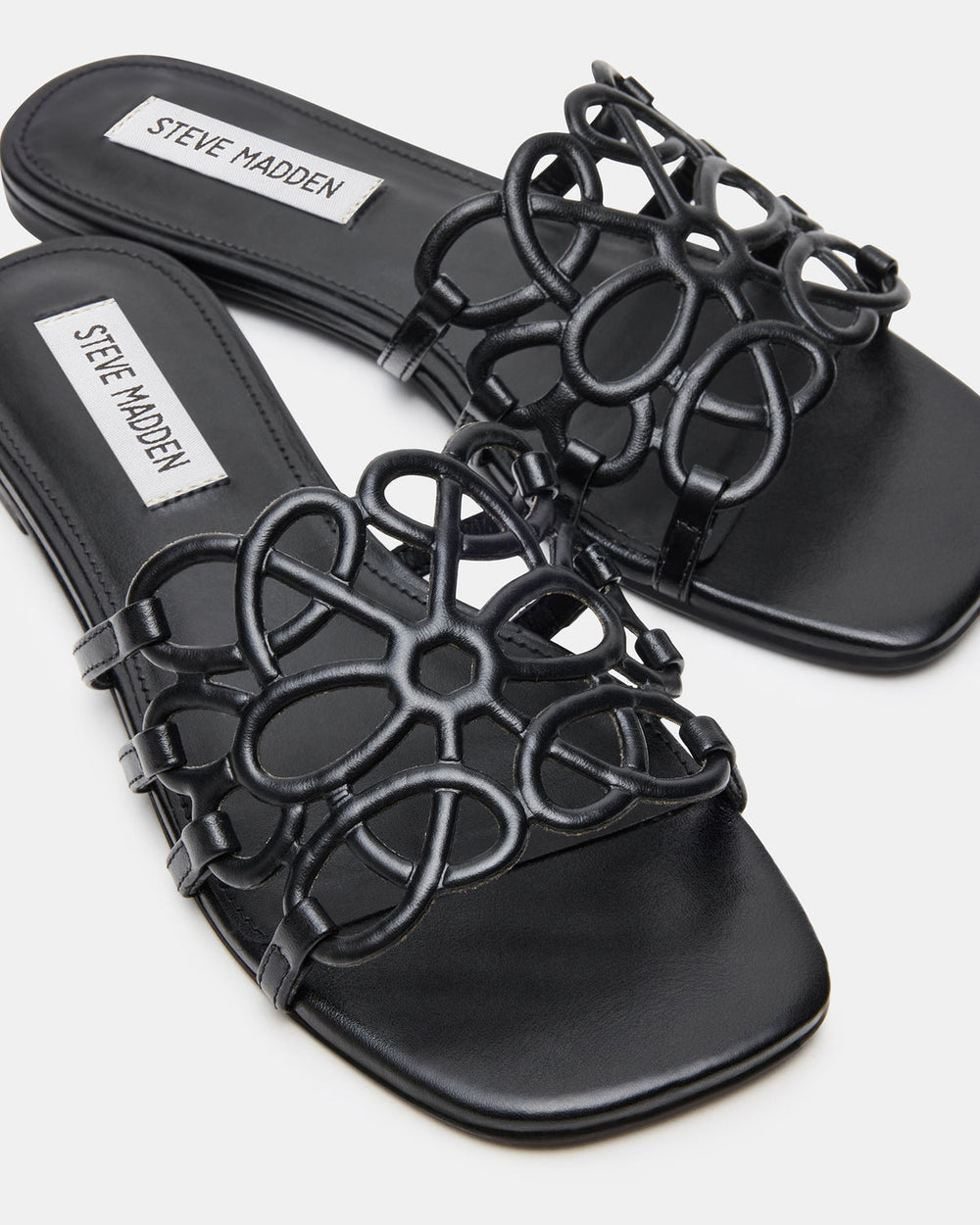 LOTUS Black Leather Square-Toe Slide Women's Sandal | Steve Madden US