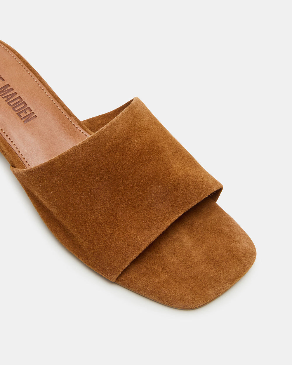 MONTGOMERY Chestnut Suede Square-Toe Slide Mule Women's Sandal | Steve Madden outlet