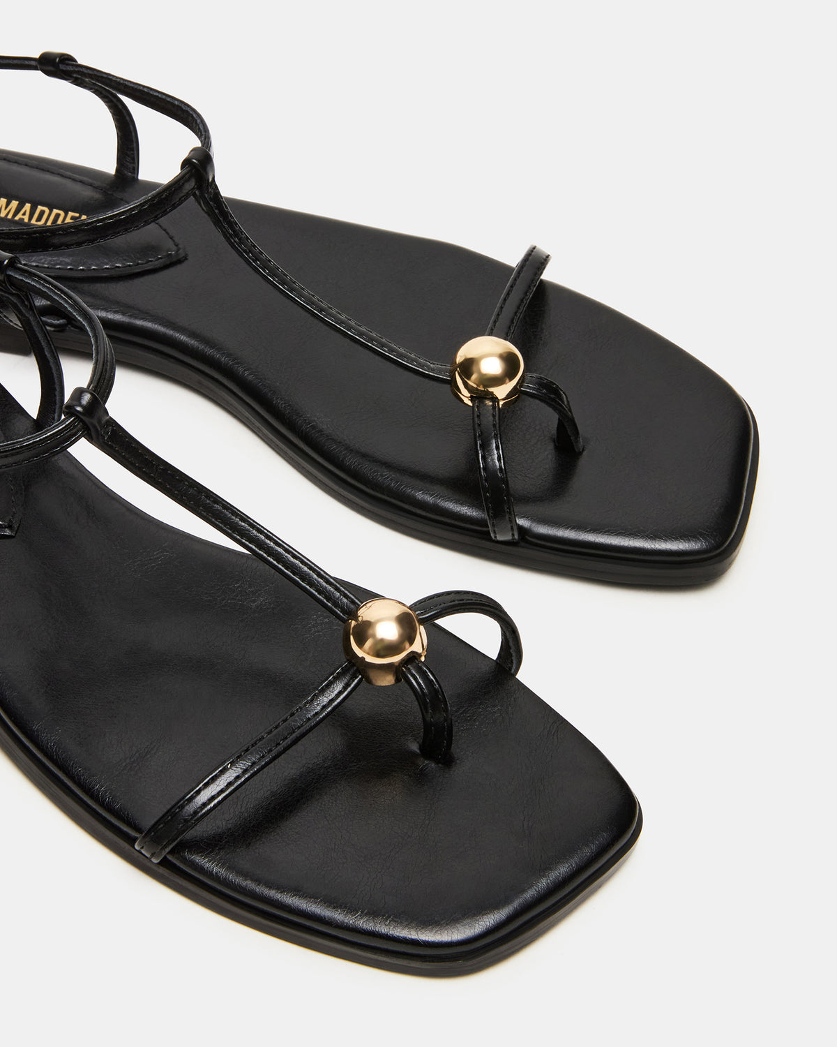 RITZY Black Square-Toe Strappy Women's Sandal | Steve Madden Sale