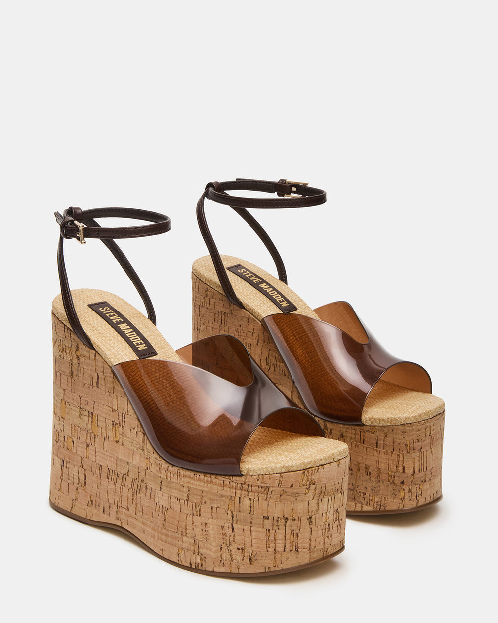 SINAI Brown Square-Toe Platform Wedge Strappy Women's Sandal | Steve Madden for Sale