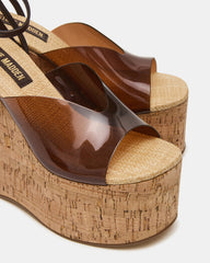 SINAI Brown Square-Toe Platform Wedge Strappy Women's Sandal | Steve Madden for Sale