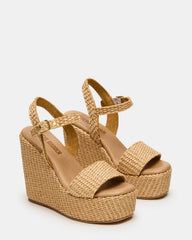 PALM Natural Raffia Platform Wedge Women's Sandal | Steve Madden on Sale