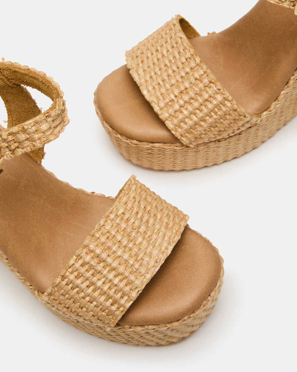 PALM Natural Raffia Platform Wedge Women's Sandal | Steve Madden on Sale