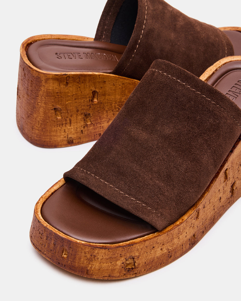 CELLAR Brown Suede Platform Wedge Square-Toe Women's Sandal | Steve Madden discount