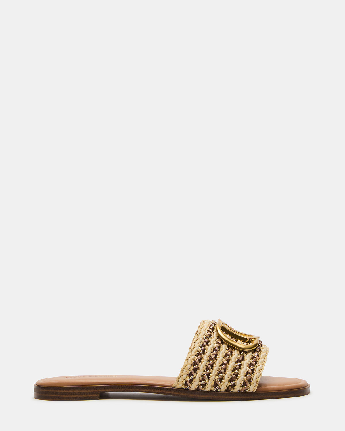 KORA Brown Raffia Gold Detail Slide Women's Sandal | Steve Madden outlet