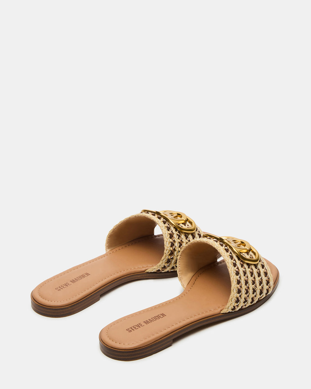 KORA Brown Raffia Gold Detail Slide Women's Sandal | Steve Madden outlet