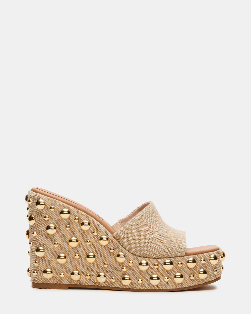 CAYMAN Natural Mini Studs Platform Square-Toe Wedge Women's Sandal | Steve Madden Sale