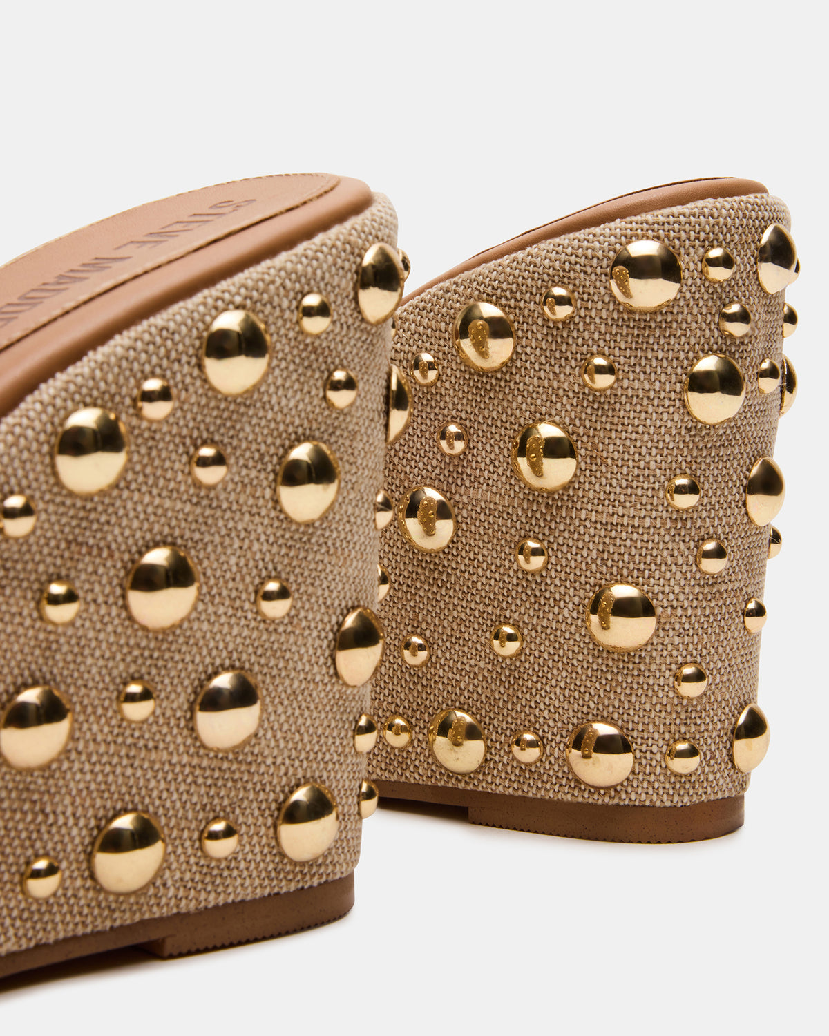 CAYMAN Natural Mini Studs Platform Square-Toe Wedge Women's Sandal | Steve Madden Sale