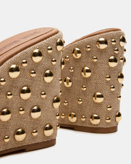 CAYMAN Natural Mini Studs Platform Square-Toe Wedge Women's Sandal | Steve Madden Sale