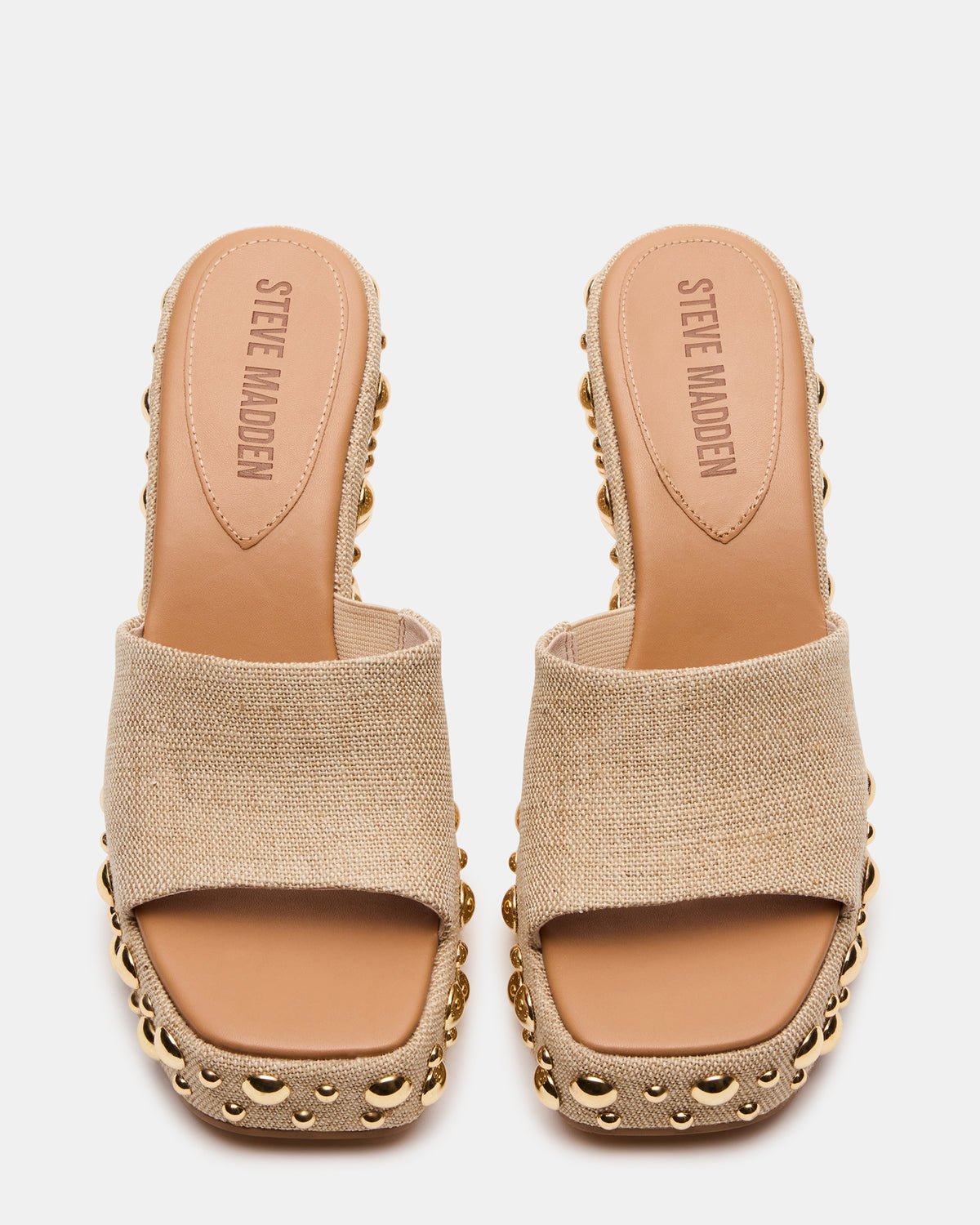 CAYMAN Natural Mini Studs Platform Square-Toe Wedge Women's Sandal | Steve Madden Sale