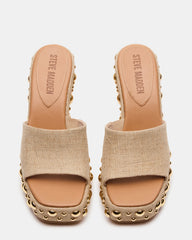 CAYMAN Natural Mini Studs Platform Square-Toe Wedge Women's Sandal | Steve Madden Sale