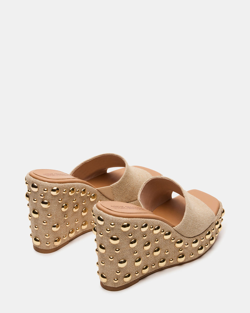 CAYMAN Natural Mini Studs Platform Square-Toe Wedge Women's Sandal | Steve Madden Sale