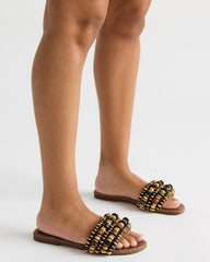 MARIKA Beads Brown Raffia Round-Toe Slide Women's Sandal | Steve Madden on Sale