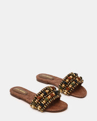 MARIKA Beads Brown Raffia Round-Toe Slide Women's Sandal | Steve Madden on Sale