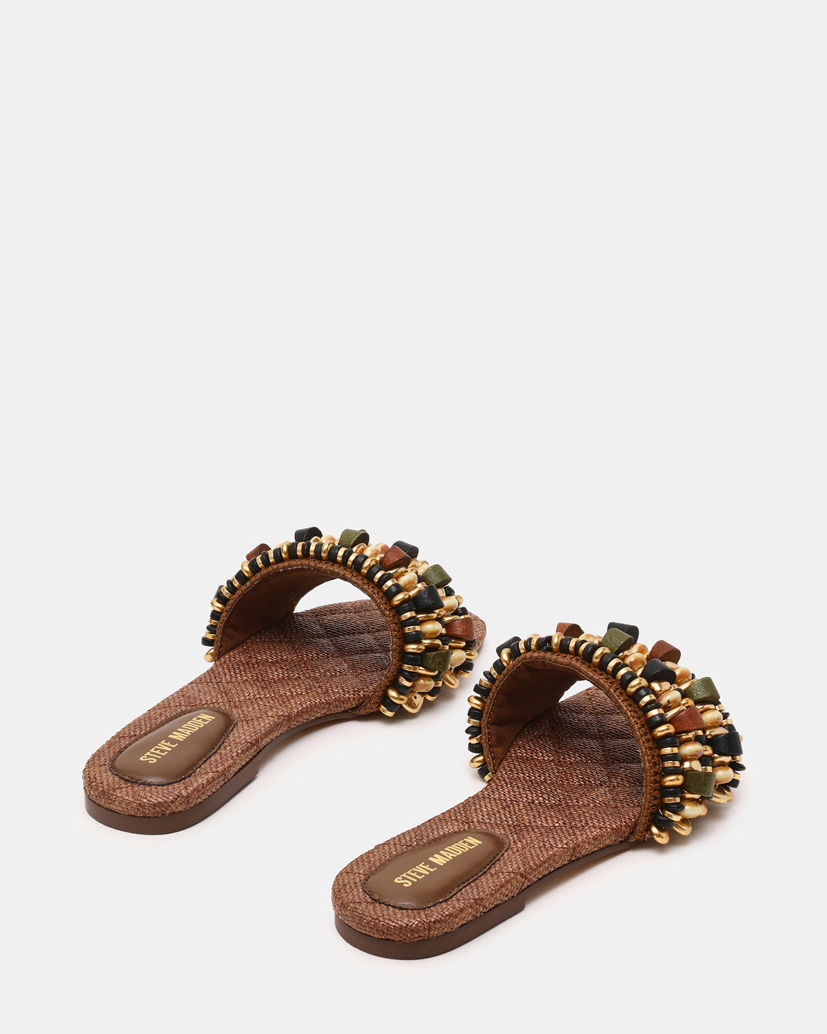 MARIKA Beads Brown Raffia Round-Toe Slide Women's Sandal | Steve Madden on Sale