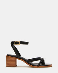 TILLY Black Leather Square-Toe Block Heel Strappy Women's Sandal | Steve Madden US