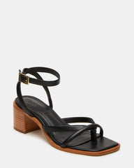 TILLY Black Leather Square-Toe Block Heel Strappy Women's Sandal | Steve Madden US