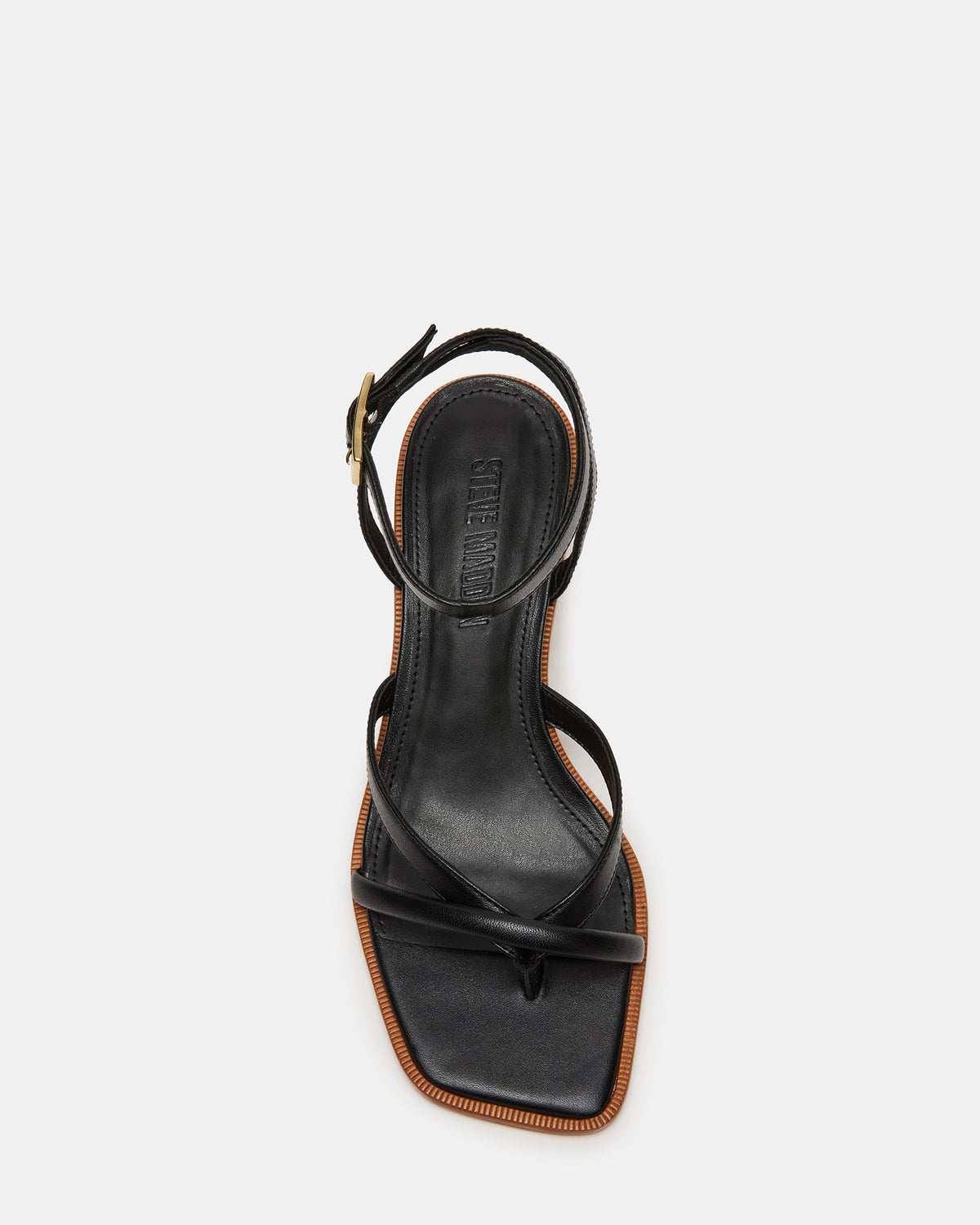 TILLY Black Leather Square-Toe Block Heel Strappy Women's Sandal | Steve Madden US