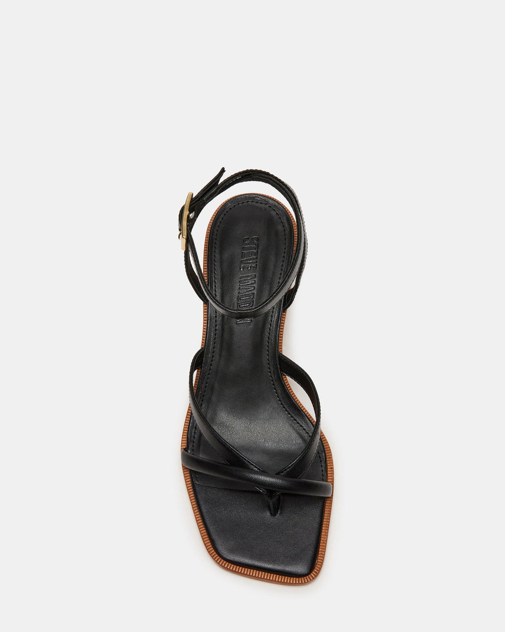 TILLY Black Leather Square-Toe Block Heel Strappy Women's Sandal | Steve Madden US
