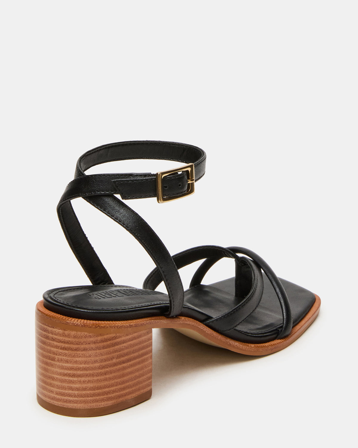 TILLY Black Leather Square-Toe Block Heel Strappy Women's Sandal | Steve Madden US