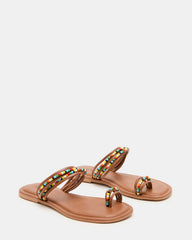 NABILA Tan Multi Sqaure-Toe Beaded Women's Sandal | Steve Madden outlet