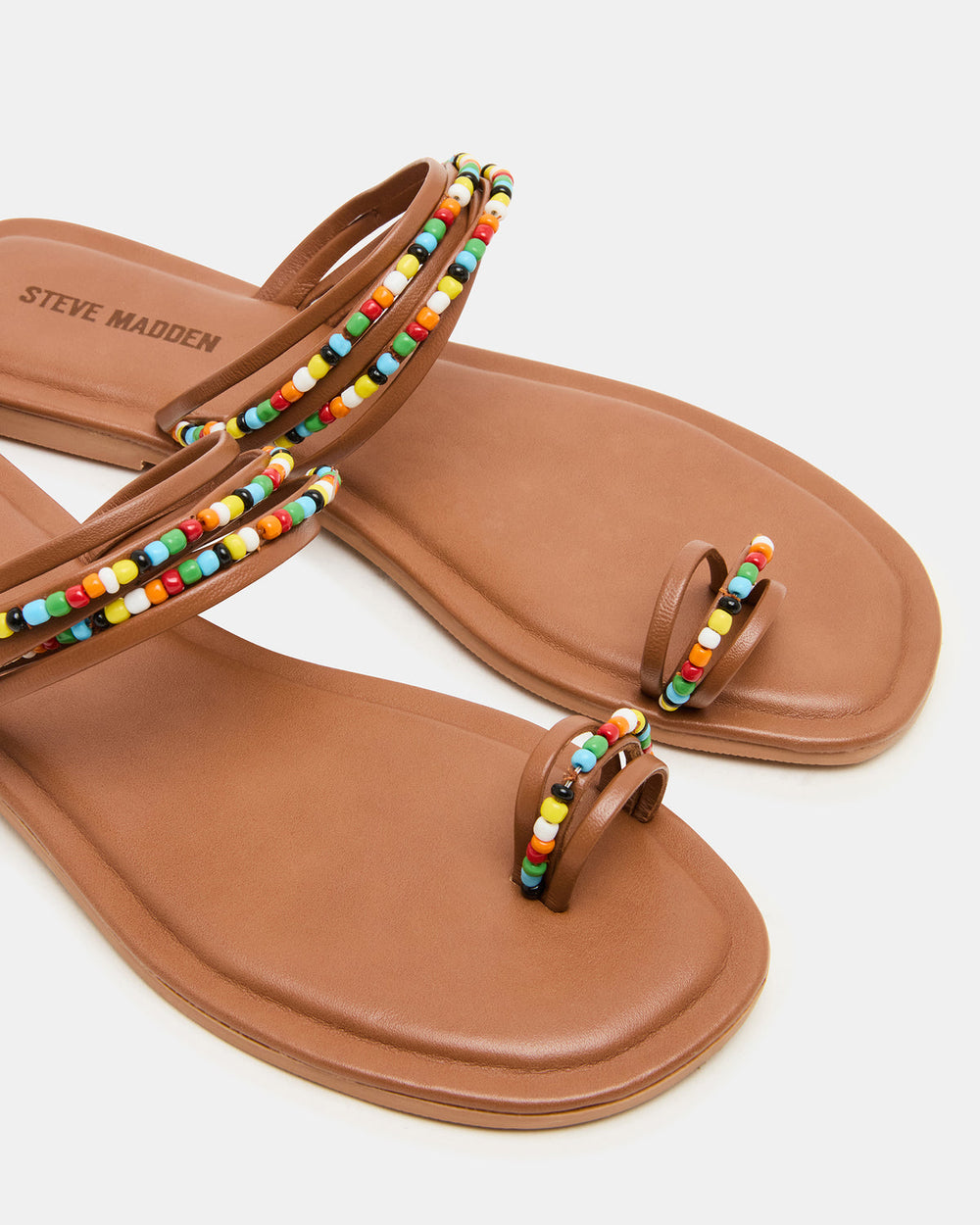 NABILA Tan Multi Sqaure-Toe Beaded Women's Sandal | Steve Madden outlet