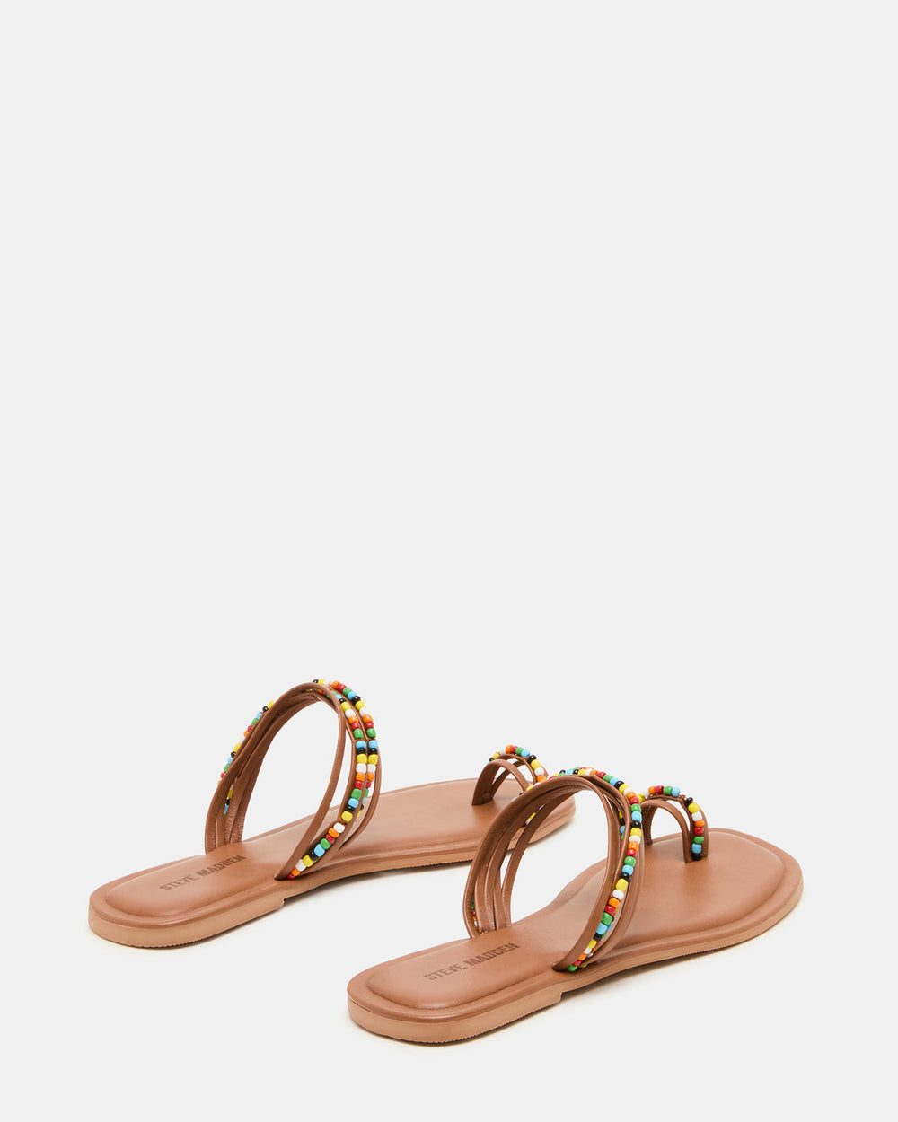NABILA Tan Multi Sqaure-Toe Beaded Women's Sandal | Steve Madden outlet