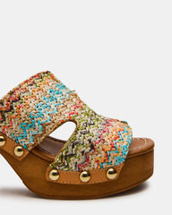 SUNKISSED Multi Raffia Platform Block Heel Studded Women's Sandal | Steve Madden Sale